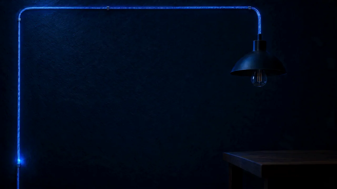 Un hilo de luz recorre la pared hasta una lámpara que se enciende